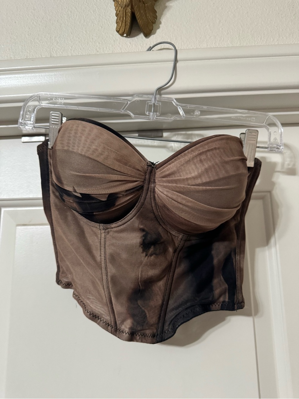 Kaylee Kollection Strapless Brown Tie-Dye Bustier Crop Top Size M